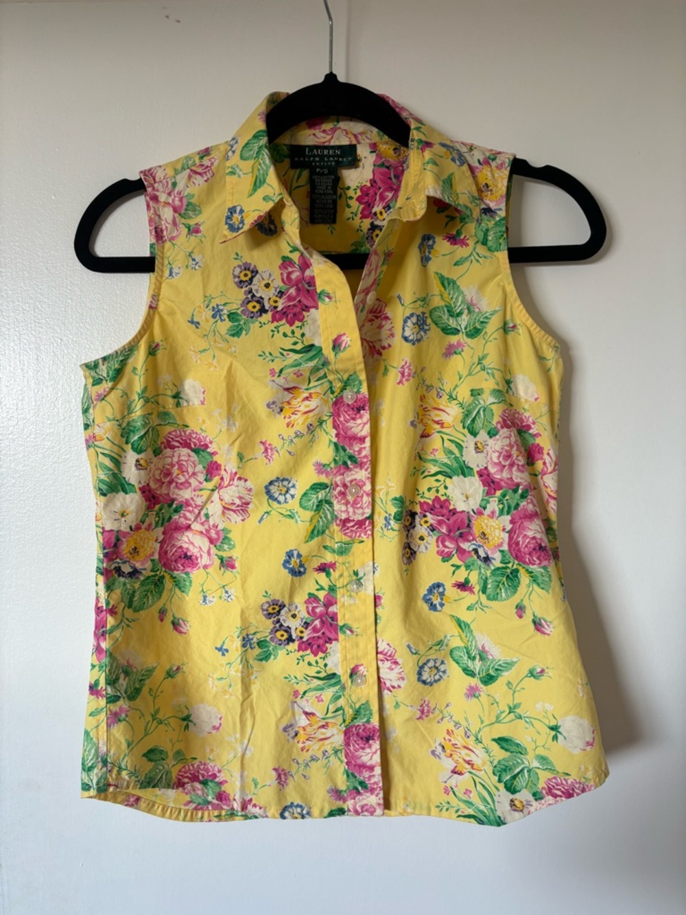 Lauren Ralph Lauren Yellow Floral Sleeveless Button-Down top